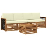 vidaXL Set de canapele de exterior cu pernă 5 pcs Natural și Crem 3383991