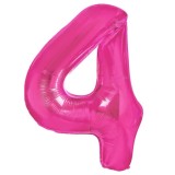 Balon din folie metalizata flippy, figurina cifra, tema aniversare 80 cm, ambalaj individual, pai inclus, umflare cu aer sau heliu, roz, cifra 4