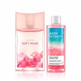 Cumpara ieftin Set cadou AVON Soft Musk 50 ml si Gel de dus Senses Pink Sands 250 ml