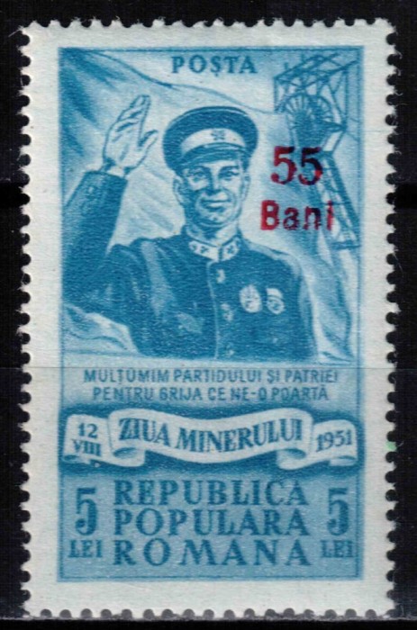 Romania 1952, LP 313, Ziua Minerului 1951 (supratipar), MNH!