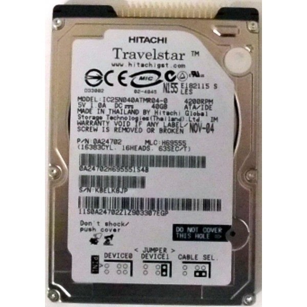 Hard Disk Laptop Hitachi Travelstar IC25N040ATMR04-0 40GB IDE