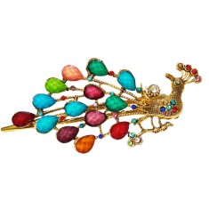 Clama de par in forma de Paun, Vintage, 13 cm, Multicolor, 83BJ