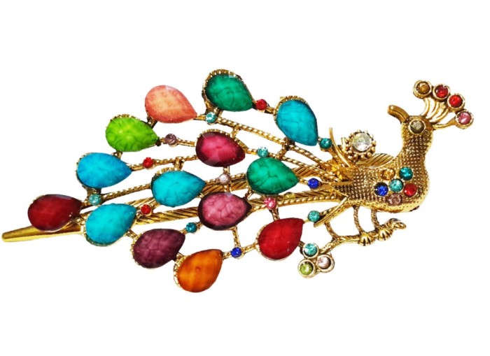 Clama de par in forma de Paun, Vintage, 13 cm, Multicolor, 83BJ