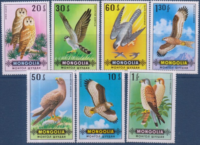 Timbre cu păsări răpitoare din Mongolia