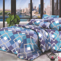 Lenjerie de pat pentru o persoana cu husa elastic pat si 2 fete perna dreptunghiulara, Mimosa, bumbac mercerizat, multicolor
