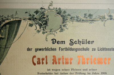 Diploma veche de scolar in maniera Art Nouveau - Germania 1908 foto