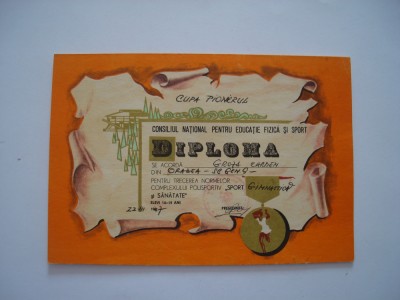 Diploma Consiliul National pentru Educatie Fizica si Sport, gimnastica, 1987 foto