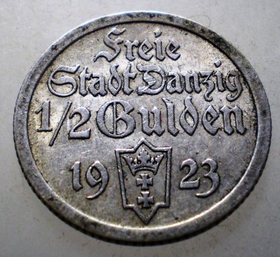 F.039 DANZIG 1/2 GULDEN 1923 ARGINT foto