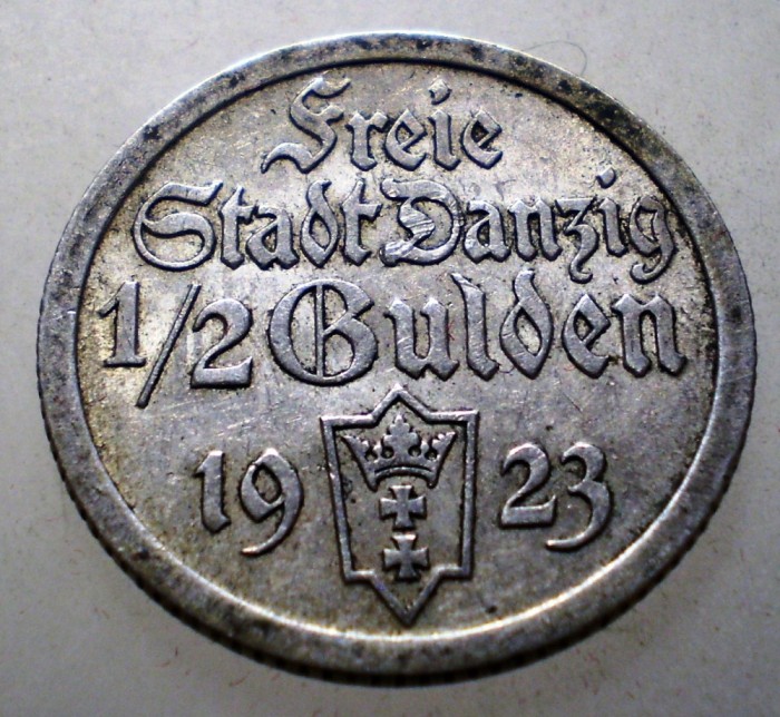 F.039 DANZIG 1/2 GULDEN 1923 ARGINT