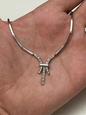 COLIER AUR alb 14K + Cristale Zirconia - Model nou - 13.8g. - Grecia ! foto