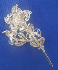 Superba brosa veche din argint model delicat floare filigran foto