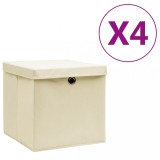 VidaXL Cutii depozitare cu capace, 4 buc., crem, 28x28x28 cm
