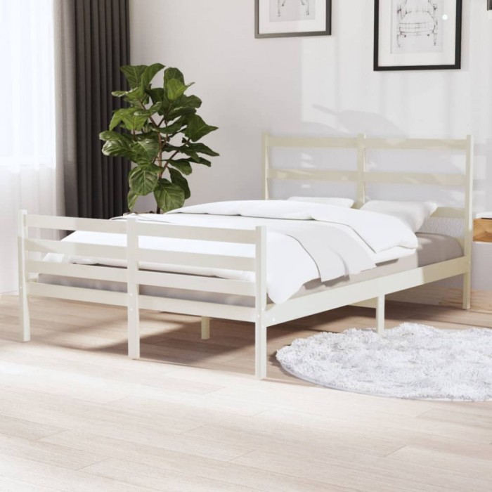 vidaXL Cadru de pat Small Double 4FT, alb, 120x190 cm, lemn masiv pin