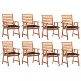 vidaXL Scaune de exterior cu perne, 8 buc., lemn masiv de acacia 3078381