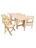 Set masa plianta 12 persoane, Pal Melaminat, insertii lemn masiv, 274x75x78 cm si 6 scaune pliante, tapiterie piele ecologica, stejar sonoma
