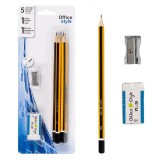 Set Creioane HB, Office Style, Negre și Galbene, Cu Radieră și Ascuțitoare Metalică, 7 Piese, Oem