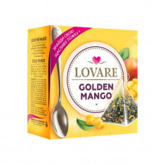 Cutie cu 15 piramide de ceai Lovaré - Golden Mango: ceai verde cu fructe și petale 30 g