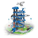 Garaj Politie cu 3 Nivele Avion 8 Vehicule Sunet &amp; Lumini si Covoras 78x58cm - 88 piese