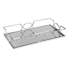 Suport Lum&acirc;nări, Tava cu Oglindă, Culoare Argintie, Dimensiuni 35x20x6 cm
