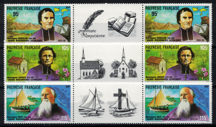 POLINEZIA FRANCEZA 1987 - Misionari catolici, peisaje /serie completa MNH