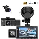Cumpara ieftin Camera Auto de Bord DVR QOVU &reg; F6, Tripla 4K Fata 1080P Interior 1080P Spate, GPS inclus, Senzor coliziune, Vedere nocturna cu infrared interior, WiFi