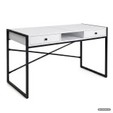 Birou industrial alb cu 2 sertare, raft si cadru metalic 123x48x80,5 cm