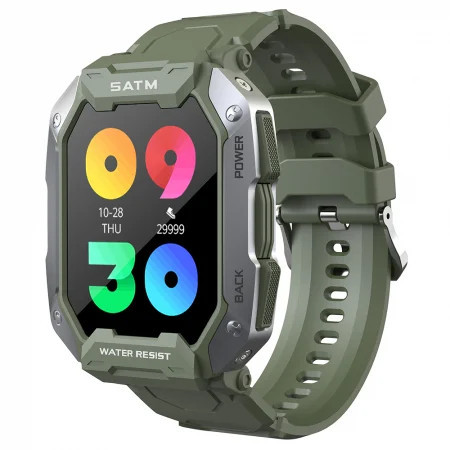 Smartwatch Tio Fitness Tracker Stil Militar Rezistenta la apa IP68 Inot Bataile inimii Monitorizeaza Oxigen din sange 24 Sporturi Army Verde