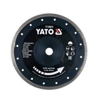 Disc diamantat taiat gresie, faianta, ceramica, diametru exterior 230 mm, interior 22.2 mm, Yato foto