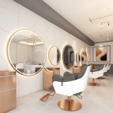 Consolă de coafură, frizerie, cosmetică, cu oglindă LED rotundă aurie 100x100 PRO