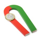 Magnet AlNiCo potcoava stransa 100 mm x 48&nbsp;mm, rosu-verde