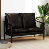 Canapea 2 Locuri Piele Naturala Neagra Lemn Acacia vidaXL 116x69x74 cm