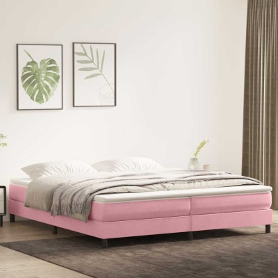 vidaXL Pat cu arcuri fără saltea roz 200x210 cm catifea 3315848 foto