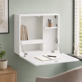 Birou Perete Pliabil Suspendat Alb MDF 60x21.5x50 cm cu Raft, Sarcina Max 40kg