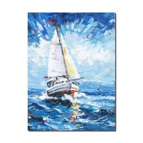 Tablou 3D peisaj marin cu iola pictat manual, 40x30cm acril pe panza in cutit, Kenny Varniote