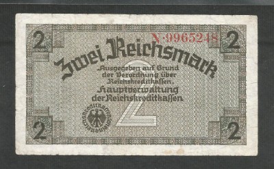 GERMANIA NAZISTA 2 MARCI REICHSMARK 1940 [22] P- 137a ,7 cifre , Litera N , VF foto