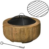 Outsunny Tăviță de foc &icirc;n design ciot de copac, plasă anti-sc&acirc;ntei, grilă pentru cărbune, c&acirc;rjă, &Oslash;61,5 x 39 cm | Aosom Romania