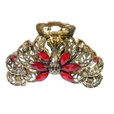 Clama de par in forma de Paun, Vintage, 7 cm, Rosu, 84BJ