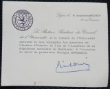 Scrisoare de condoleante trimisa de Rectorul Universitatii din Lyon, Membrilor Institutului de Istorie si Arta al Republicii Socialiste Romania, cu oc