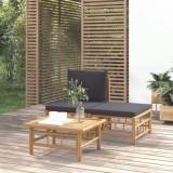 Set Mobilier Gradina Bambus Gossi, 3 Piese, Perne Gri Inchis, Canapea, Taburet, Masa