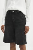 Answear Lab pantaloni scurti jeans culoarea negru, neted, high waist
