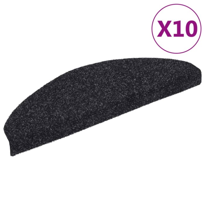 Covorase autoadezive pentru scari, 10 buc., 65x21x4 cm, negru, semirotunde, mari