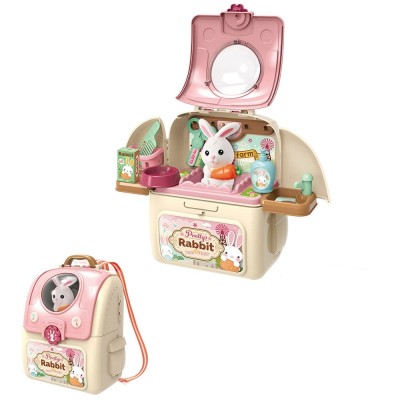 Set ghiozdan jucarie 2 in 1 Rovo 968, Iepuras, Accesorii incluse foto