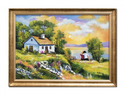 Tablou indragostiti pictat manual inarmat, Impreuna pentru totdeauna, 80x60cm ulei pe panza, rama din lemn foto