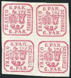 1864 , Lp 12 , Principatele Unite 6 Parale , bloc de 4 - NG