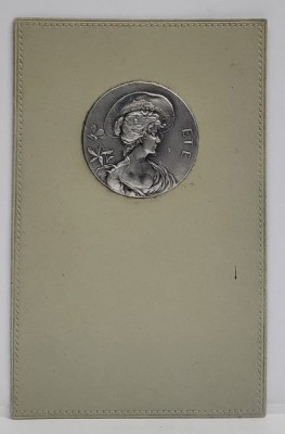 &amp;#039; ETE &amp;#039; , CARTE POSTALA CU MEDALION DIN METAL IN RELIEF , STIL ART - NOUVEAU , INCEPUT DE SECOL XX foto