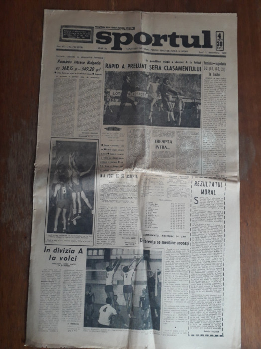 Ziarul Sportul 01 Decembrie 1969 , Rapid preia sefia clasamentului / CSP