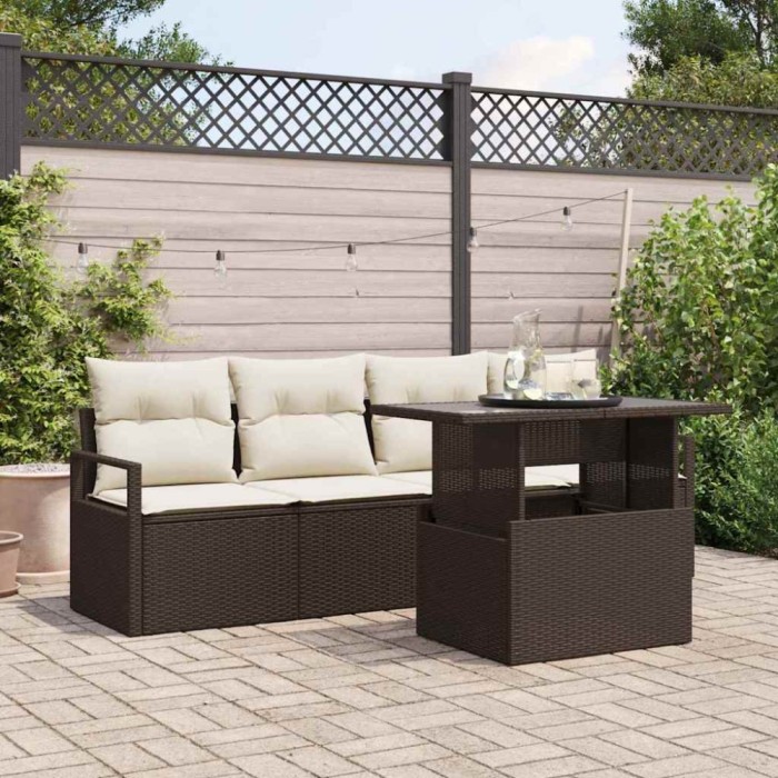 vidaXL Set de canapele pentru grădină cu pernă 5 pcs maro și crem