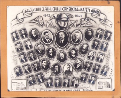 HST PM84 Poză absolvenți Liceul Comercial de băieți Arad 1943 cu semnături foto