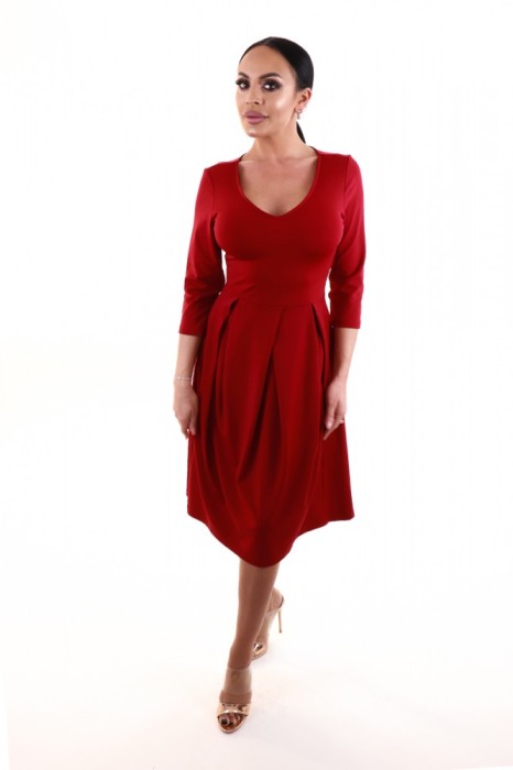 V811-81 Rochie office stil vintage cu pliuri si buzunare
