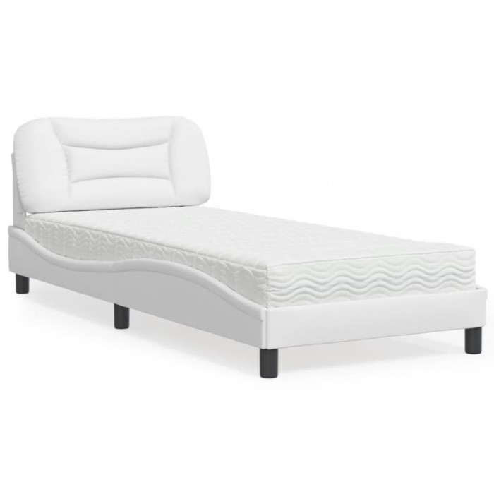 vidaXL Pat cu saltea, Hvar, alb, 90x190 cm, piele ecologică 3208690